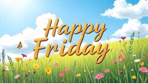 Happy Friday in a beautiful green meadow outdoor scenery