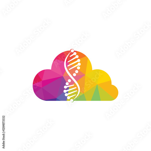 Human DNA and cloud logo. Science genetics vector logo design. Genetic analysis, research biotech code DNA. Biotechnology genome chromosome.