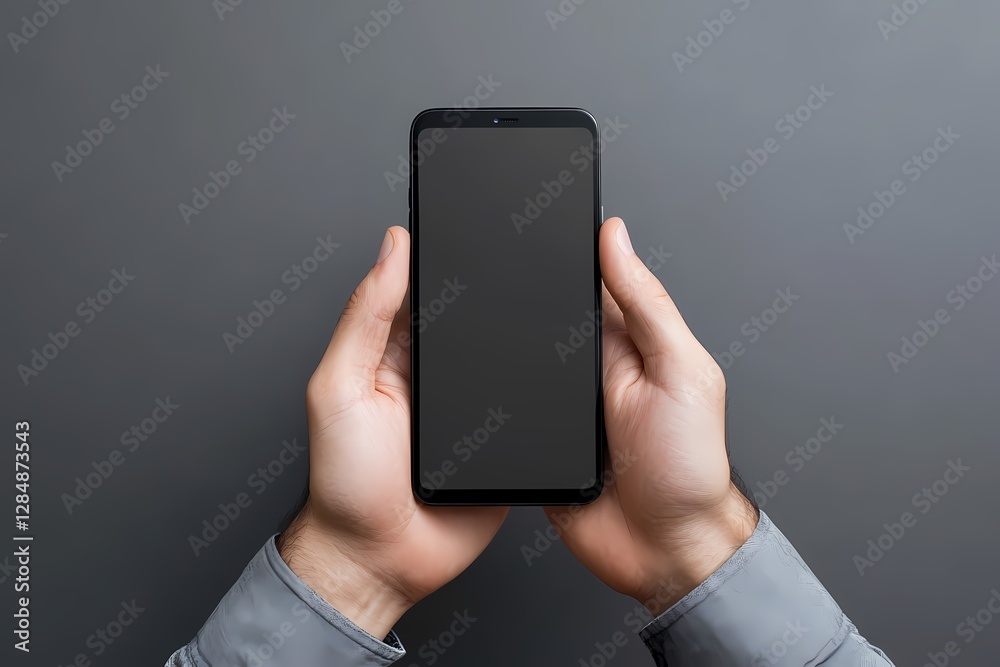 A man holding a smartphone with both hands in front of a plain background A man holding a smartphone with both hands in front of a plain background