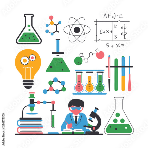 vector icons for laboratory environment for studying various scientific disciplines Chemistry flask 
