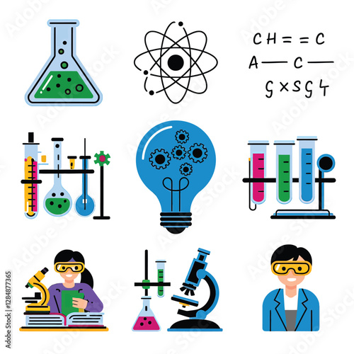 vector icons for laboratory environment for studying various scientific disciplines Chemistry flask 
