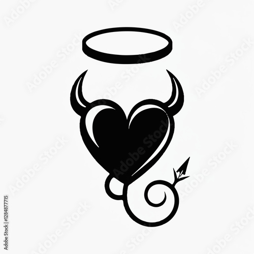 black heart with horns and halo vector valentine illustration