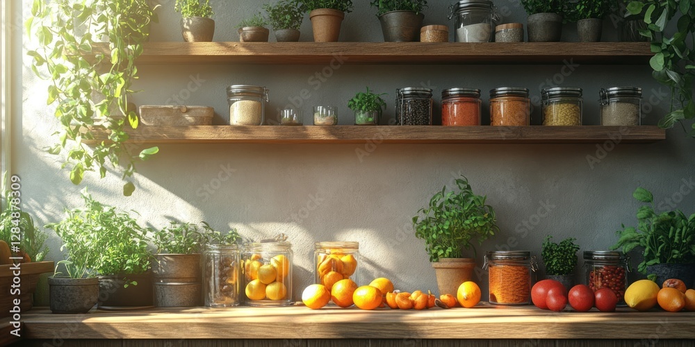 custom made wallpaper toronto digitalSunlit Kitchen Shelves with Fresh Produce and Herbs
