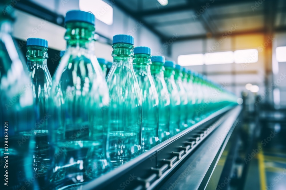 Plastic bottles on a assembly line Plastic bottles on a assembly line
