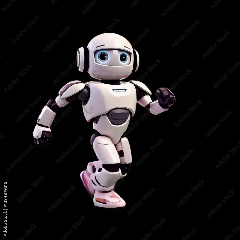 Cute robot running forward isolated asset, transparent 4K video, alpha channel, ProRes 4444 Cute robot running forward isolated asset, transparent 4K video, alpha channel, ProRes 4444