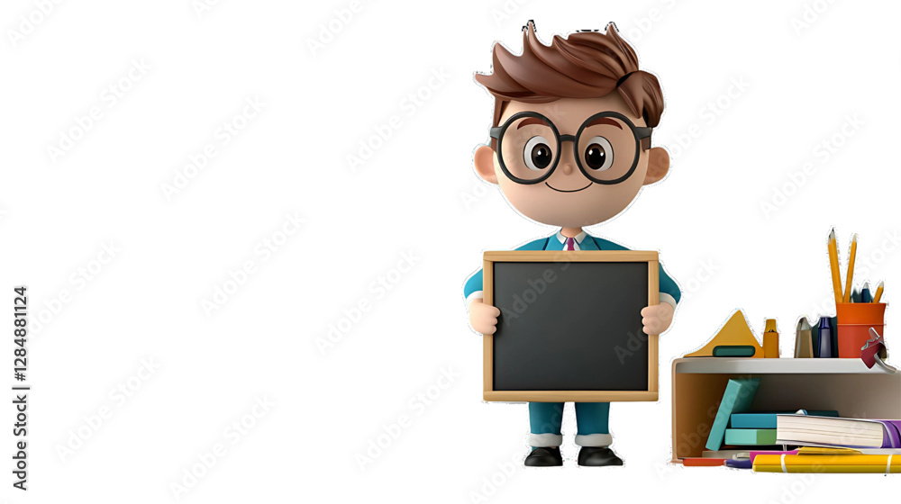 Collection of 3D cartoon people in uniform and occupation smiling happy emotion on white background, unique vector 3D illustration, A Teacher Collection of 3D cartoon people in uniform and occupation smiling happy emotion on white background, unique vector 3D illustration, A Teacher