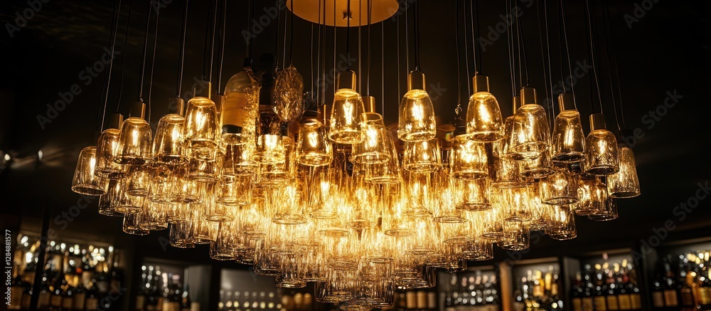 Obraz premium Glass-bulb chandelier illuminates bar