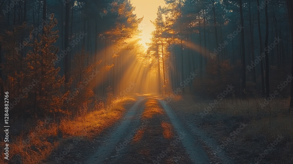 Obraz premium Sunbeams Illuminate Forest Path