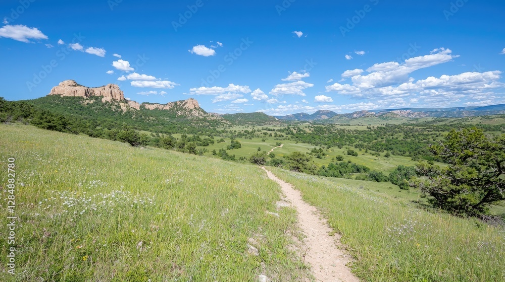 Fototapeta premium Hiking Trail Through Lush Meadow Landscape