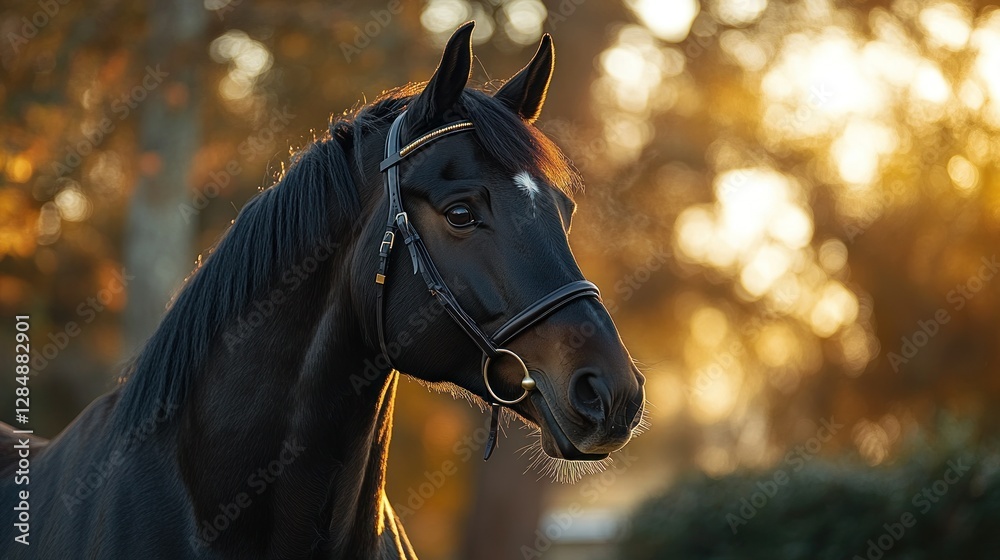 Obraz premium Majestic Black Horse at Sunset Equestrian Portrait