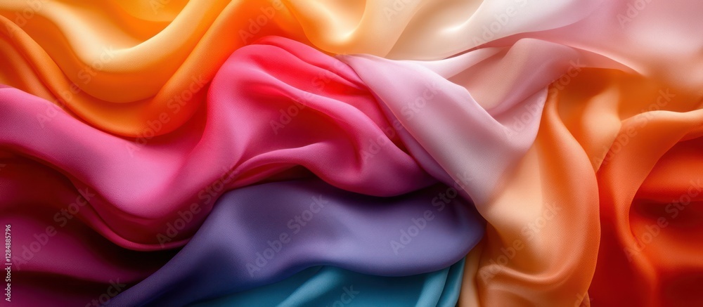 Colorful silk fabric waves, close-up texture Colorful silk fabric waves, close-up texture