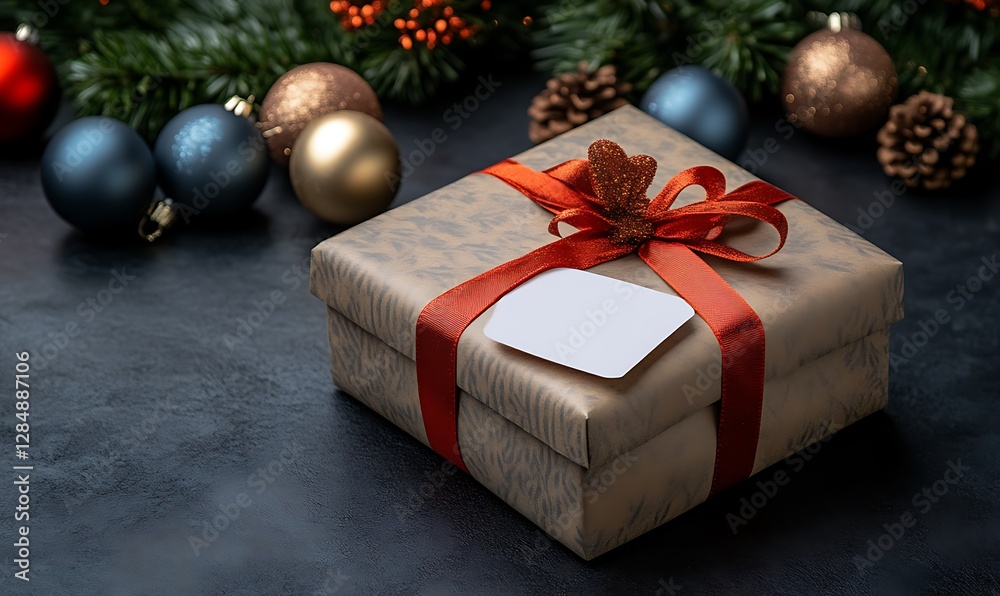 Beautifully Wrapped Christmas Gift Box with Decorations Beautifully Wrapped Christmas Gift Box with Decorations
