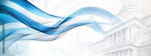 Dynamic Flow of Blue and White: A Captivating Representation of National Identity and Architectural Elegance photo