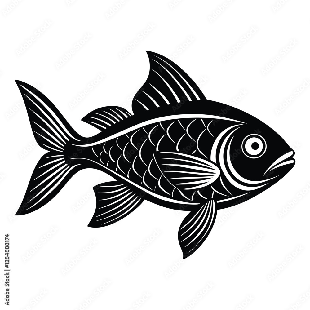 Fototapeta premium Fish silhouette vector white background-9