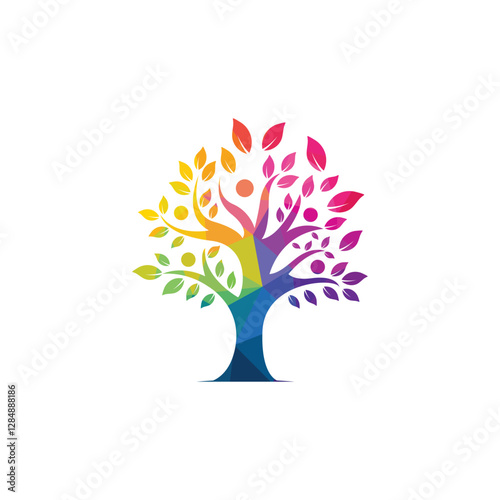 Tree people logo. Healthy people logo design. Human life logo icon of abstract people tree vector.