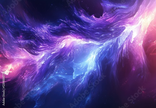 Abstract cosmic nebula swirls in vibrant purple and blue hues photo