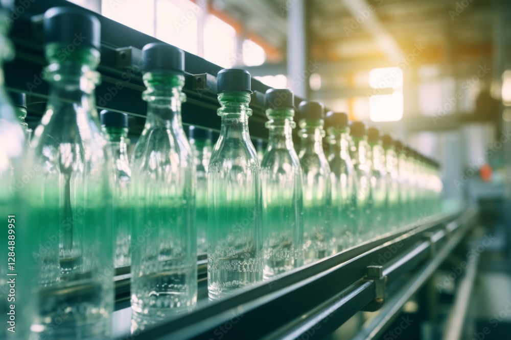 Plastic bottles on a assembly line Plastic bottles on a assembly line