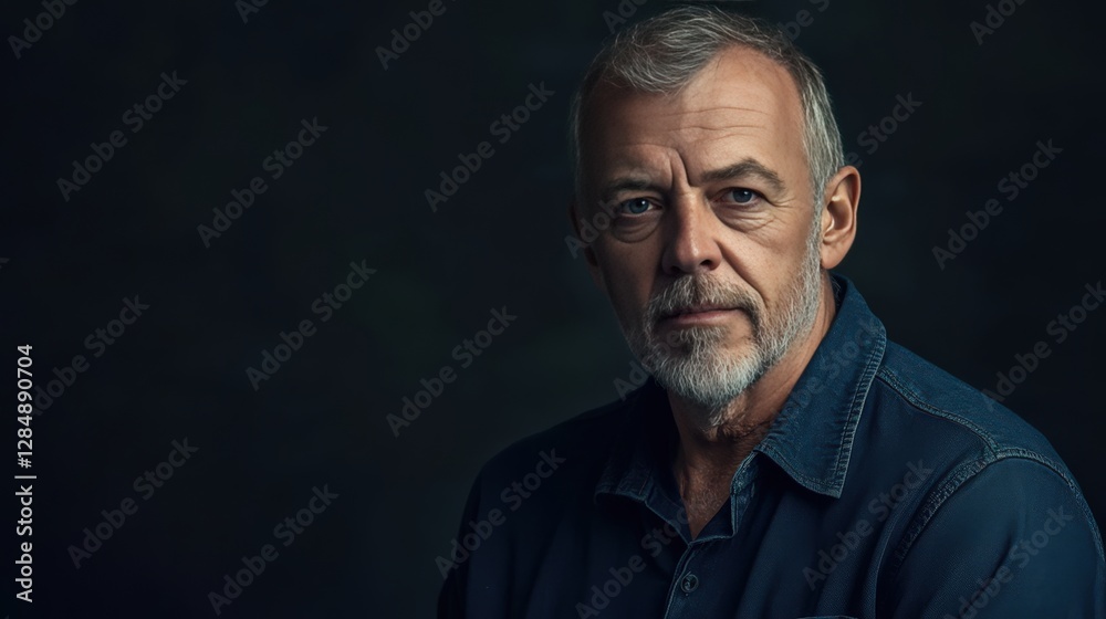 Portrait of a Mature Man with a Thoughtful Expression Against a Dark Background Portrait of a Mature Man with a Thoughtful Expression Against a Dark Background