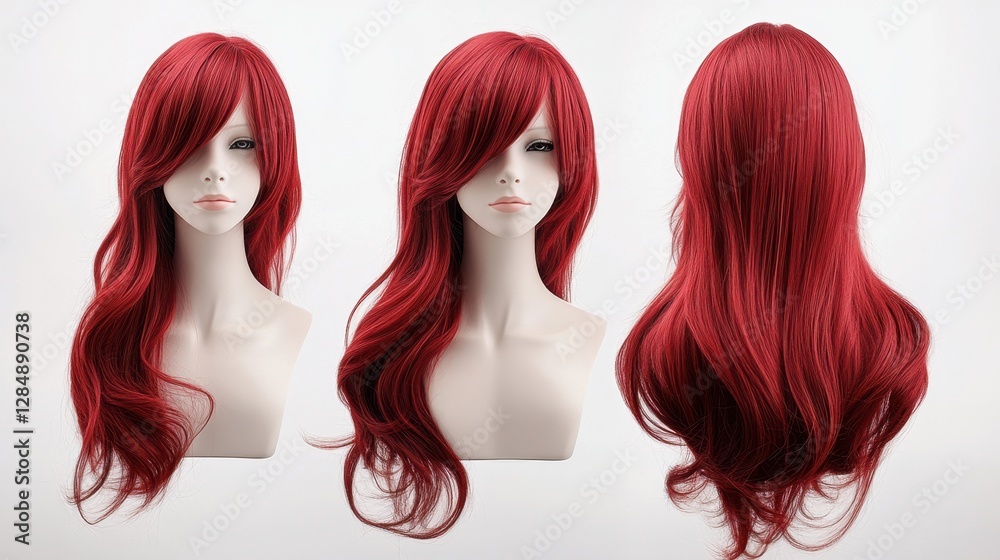 Vibrant Red Long Wig with Layered Texture and Soft Waves Display Vibrant Red Long Wig with Layered Texture and Soft Waves Display