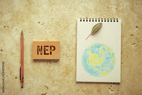 There is sticky note with the word NEP. It is an abbreviation for Net ecosystem production as eye-catching image. photo