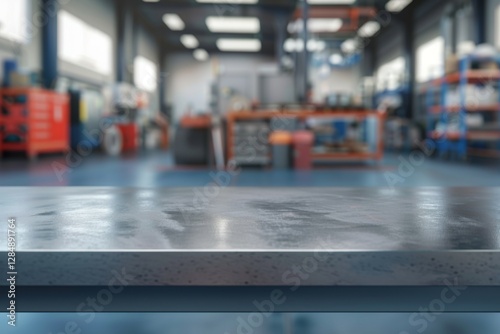 Wallpaper Mural Metal blank table top with blurred automotive tools Torontodigital.ca