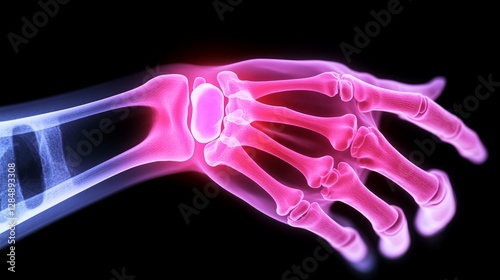 Hand X-Ray Carpal Bone Pain Illustration, 3D Render, Anatomy Hand pain, wrist pain photo