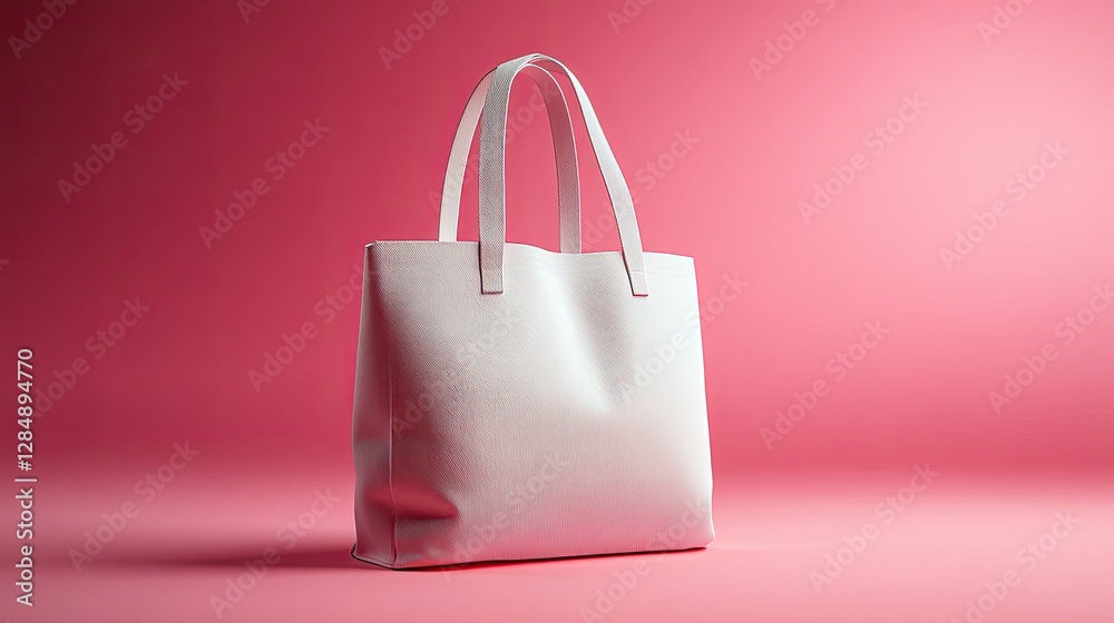 An Isolated White Tote Bag Resting On A Pink Background An Isolated White Tote Bag Resting On A Pink Background