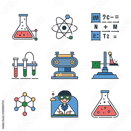 vector icons for laboratory environment for studying various scientific disciplines Chemistry flask 
