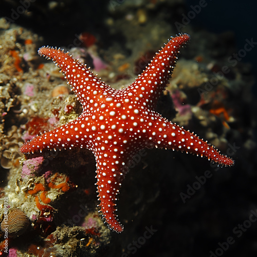 Red sea star, underwater image into the Mediterranean sea photo