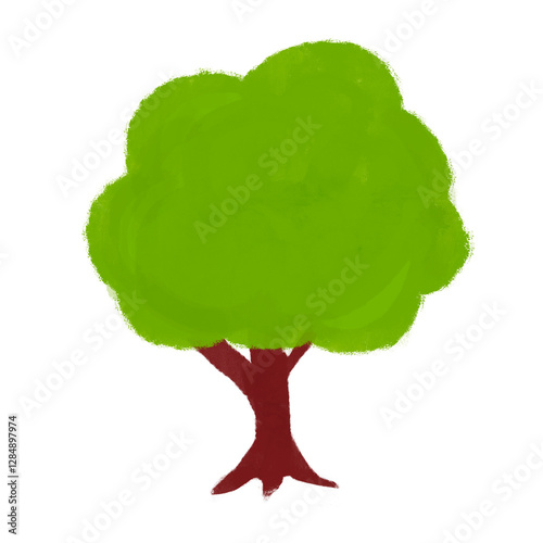 Handdrawn Illustration of a Green Tree with Leaves and Branches, isolated on transparent background. photo