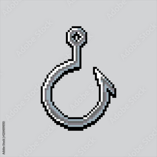 Pixel art illustration Fishing Hook. Pixelated Fishing Lure. Fishing Hook Lure Bait Rod Icon pixelated for the pixel art game and icon for website and video game. old school retro.