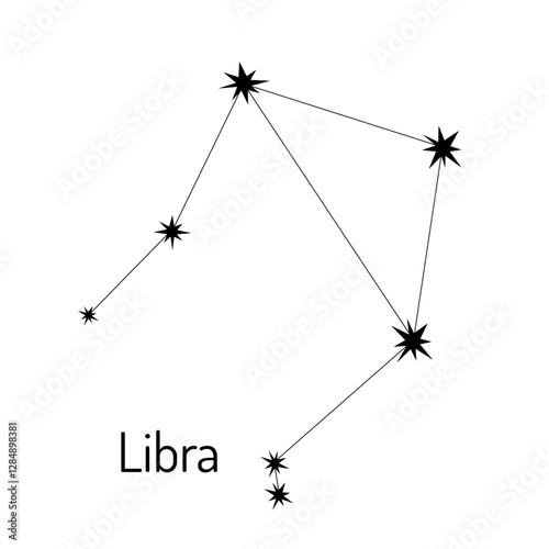 Minimalist black and white illustration of the Libra constellation. Perfect for astrology, zodiac-themed designs, astronomy lovers, and educational materials.