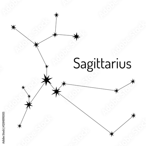 Minimalist black and white Sagittarius constellation illustration. Ideal for astrology lovers, zodiac designs, astronomy prints, and celestial-themed decor.