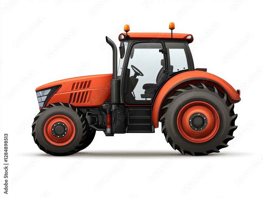 Modern Orange Tractor on White Background Modern Orange Tractor on White Background