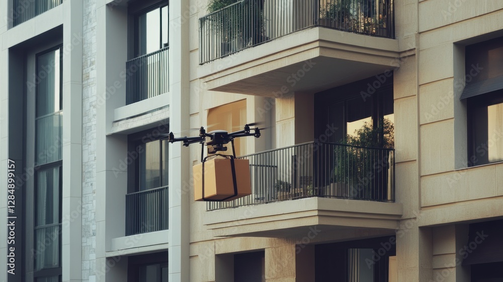 Fototapeta premium Drone Delivery to Modern Apartment Building