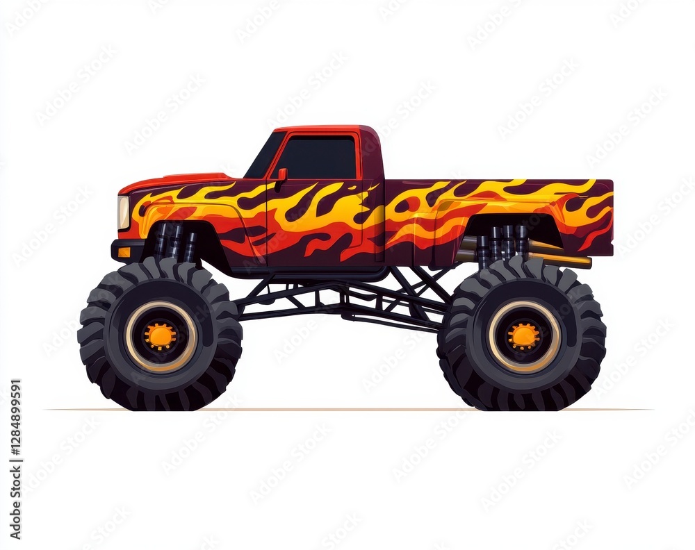 Obraz premium Pixel Art Monster Truck with Flame Design