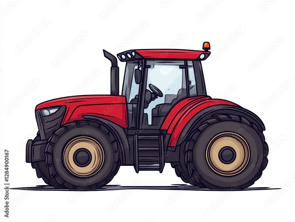 Obraz premium Red Modern Tractor Illustration Pixel Art Style