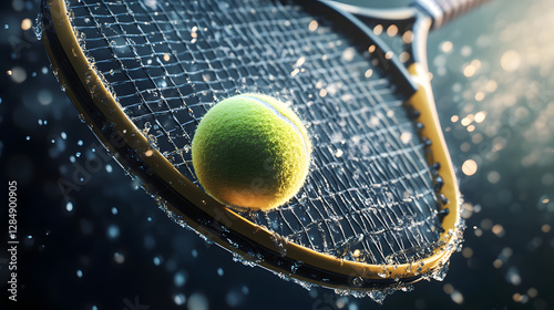 Tennis Racket Impact High Resolution Close-up Image