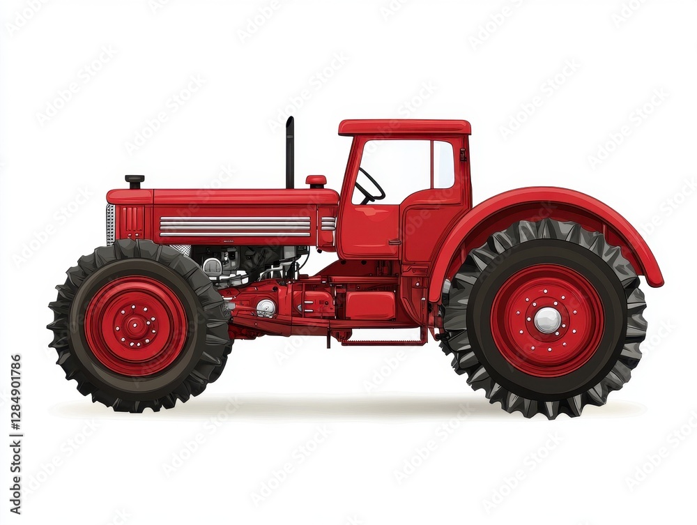 Obraz premium Vintage Red Tractor Illustration on White Background