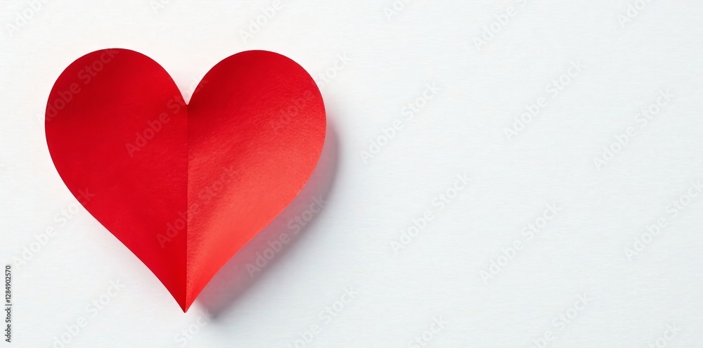 Vibrant red heart cut out from paper on white background with shadow, concept, isolated Vibrant red heart cut out from paper on white background with shadow, concept, isolated