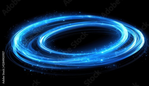 Abstract blue light swirl circles on black background
