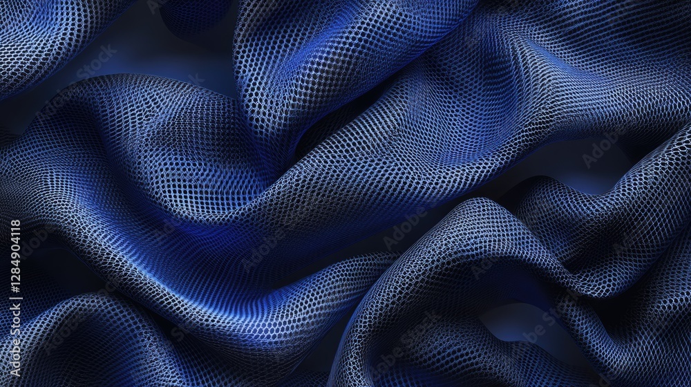 Fototapeta premium An abstract digital wave pattern in glowing blue shades on a dark background, resembling futuristic data