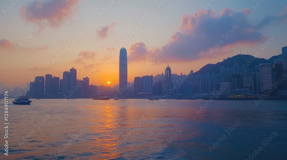 Hong Kong Skyline Sunset Panorama Hong Kong Skyline Sunset Panorama