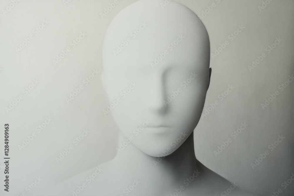 Minimalistic white mannequin head on a soft grey background, symbolizing modern design and simplicity, ideal for artistic and conceptual projects Minimalistic white mannequin head on a soft grey background, symbolizing modern design and simplicity, ideal for artistic and conceptual projects