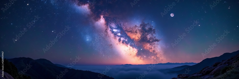 Stunning view of milky way galaxy with twinkling stars and planetary system, cosmic beauty, star cluster Stunning view of milky way galaxy with twinkling stars and planetary system, cosmic beauty, star cluster