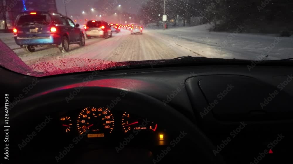 Driving in Winter at Night With Check Engine Light Illuminated Driving in Winter at Night With Check Engine Light Illuminated