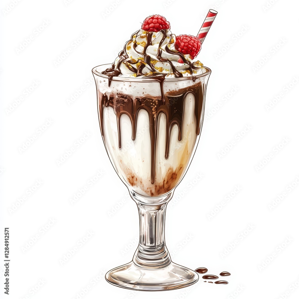 Raspberry Chocolate Drizzle Milkshake Illustration, milkshake, dessert Raspberry Chocolate Drizzle Milkshake Illustration, milkshake, dessert