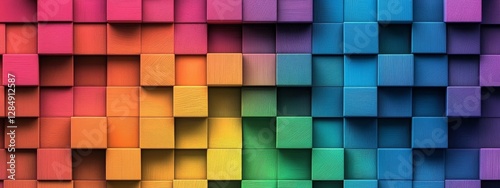 Rainbow Wooden Cube Abstract Background, wood texture, colorful blocks