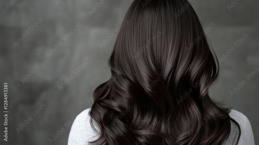 Beautiful Long Dark Hair with Soft Waves on Textured Background Beautiful Long Dark Hair with Soft Waves on Textured Background