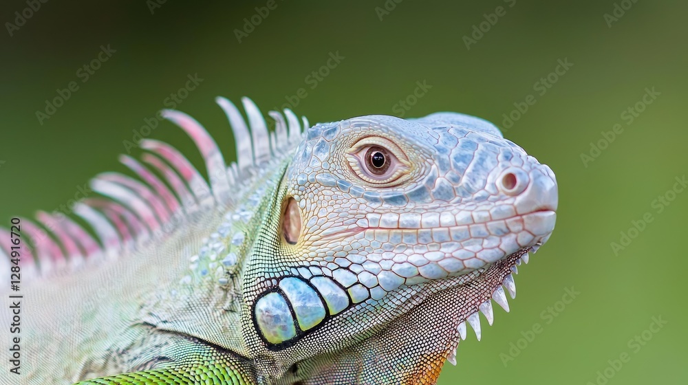 Green iguana portrait, tropical garden background, wildlife, reptile detail Green iguana portrait, tropical garden background, wildlife, reptile detail